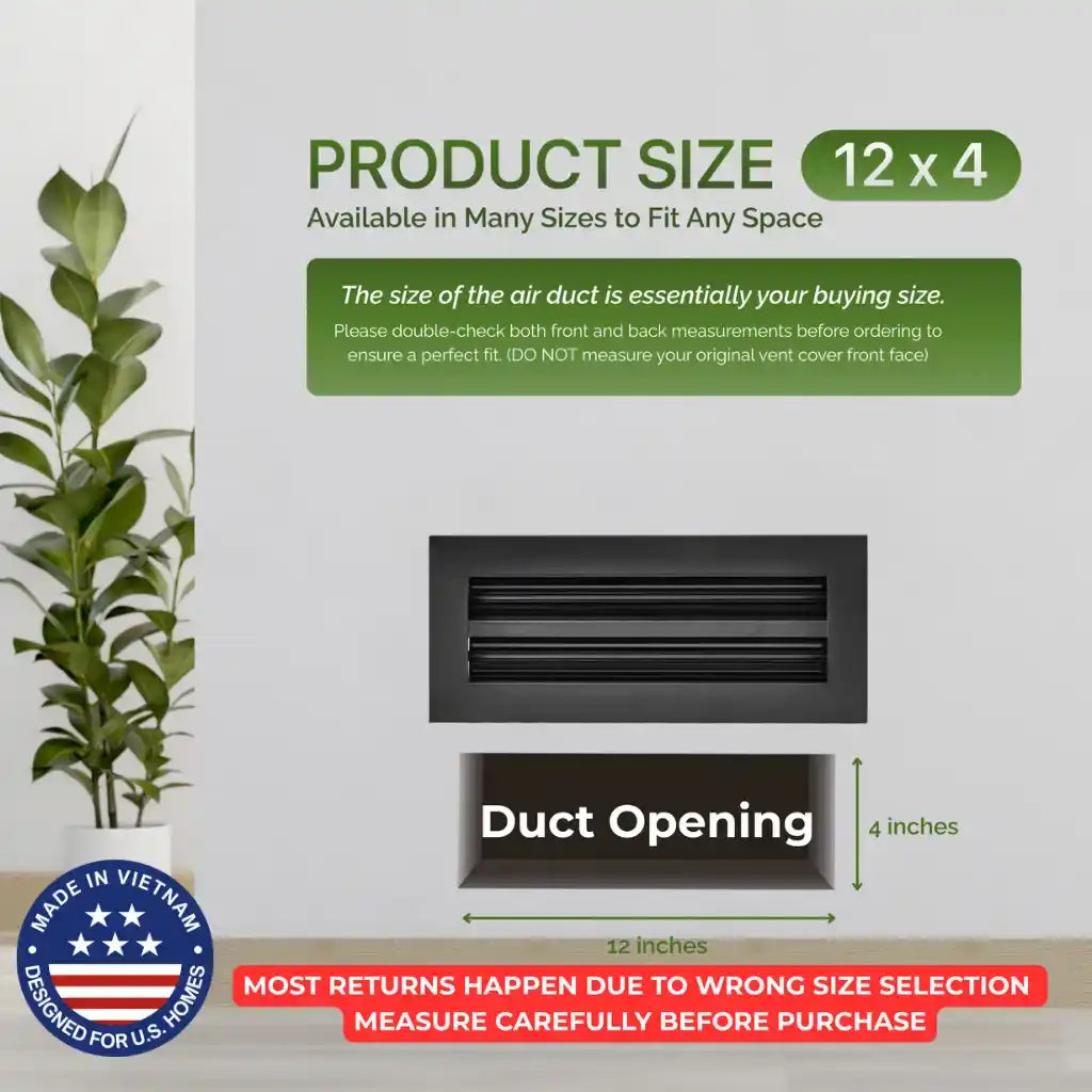 12x4 Black Premium Aluminum Linear Slot Diffuser – Modern Design (Duct Opening)