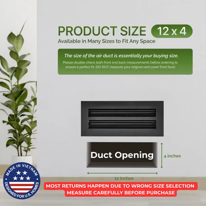 12x4 Black Premium Aluminum Linear Slot Diffuser – Modern Design (Duct Opening)
