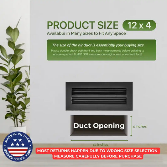 12x4 Black Premium Aluminum Linear Slot Diffuser – Modern Design (Duct Opening)