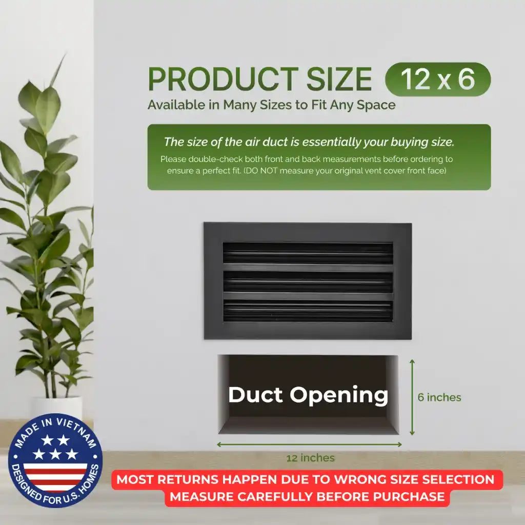12x6 Black Premium Aluminum Linear Slot Diffuser – Modern Design (Duct Opening)