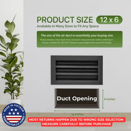 12x6 Black Premium Aluminum Linear Slot Diffuser – Modern Design (Duct Opening)