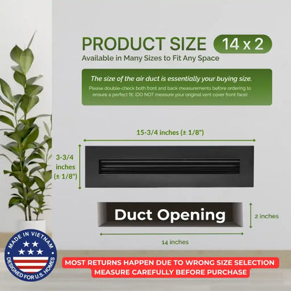14x2 Black Premium Aluminum Linear Slot Diffuser – Modern Design (Duct Opening)