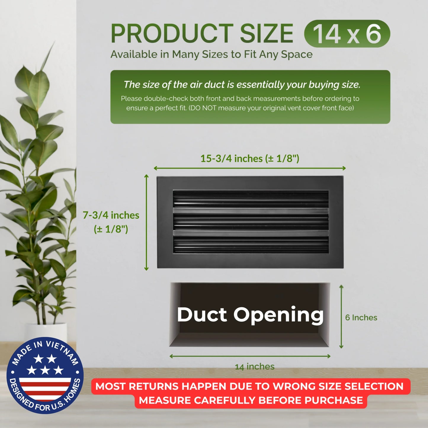 14x6 Black Premium Aluminum Linear Slot Diffuser – Modern Design (Duct Opening)