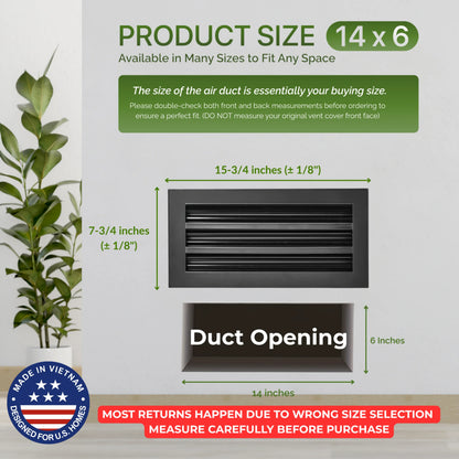 14x6 Black Premium Aluminum Linear Slot Diffuser – Modern Design (Duct Opening)