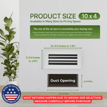 Pack 2 - 10x4 White Premium Aluminum Linear Slot Diffuser – Modern Design (Duct Opening)