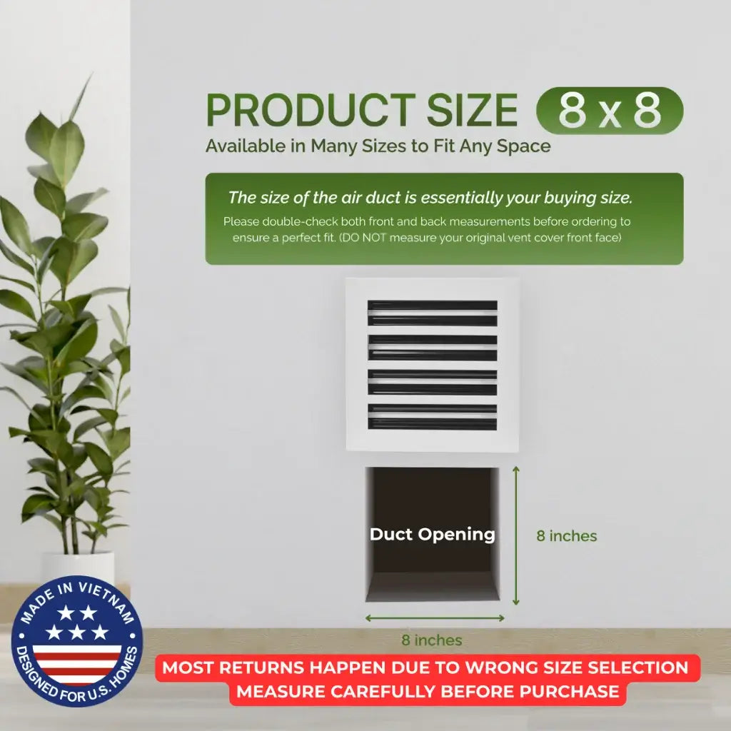 8x8 White Premium Aluminum Linear Slot Diffuser – Modern Design (Duct Opening)