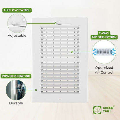 10x6 White Steel 2-Way Air Register (Duct Opening)