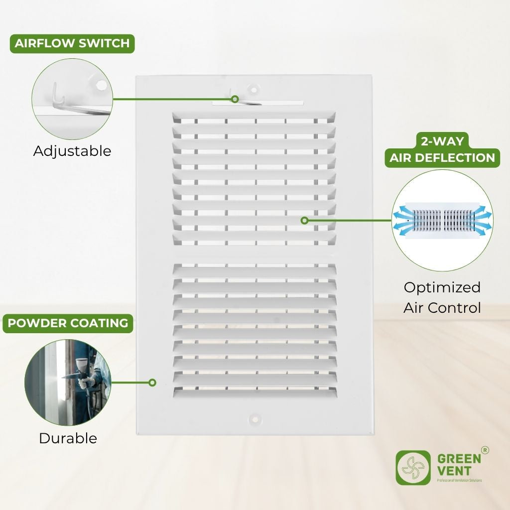 Pack 4 - 10x6 White Steel 2-Way Air Register (Duct Opening)