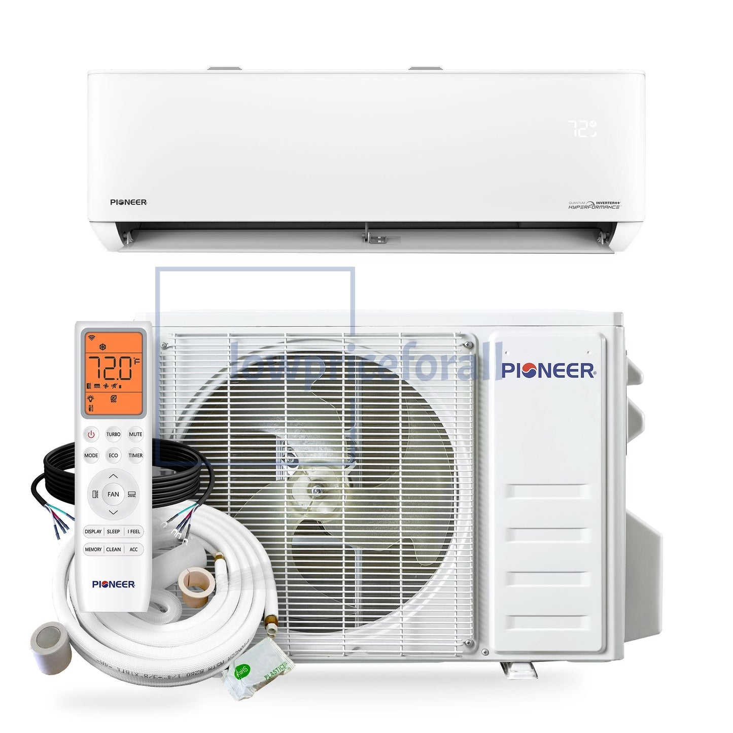 Pioneer® Quantum Hyperformance™ 24,000 BTU 22.5 SEER2 230V High-Wall Ductless Energy-Star Mini-Split Air Conditioner Inverter Hyper Heat Pump Full Set