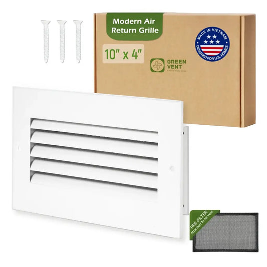 10x4 White Aluminum Modern Air Return Grille with Washable Filter (Duct Opening)