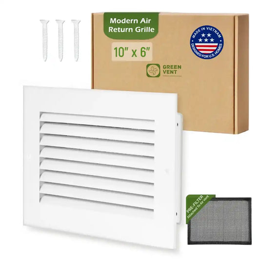 10x6 White Aluminum Modern Air Return Grille with Washable Filter (Duct Opening)