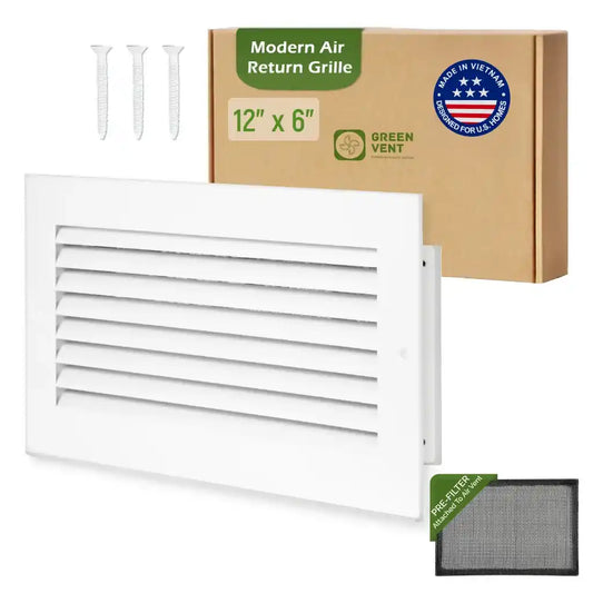 12x6 White Aluminum Modern Air Return Grille with Washable Filter (Duct Opening)