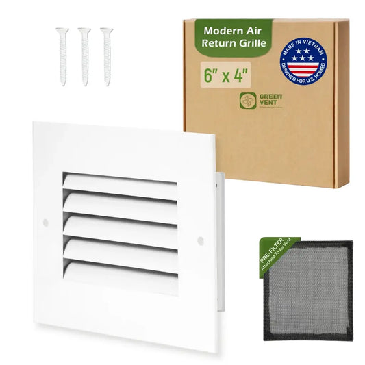 6x4 White Aluminum Modern Air Return Grille with Washable Filter (Duct Opening)