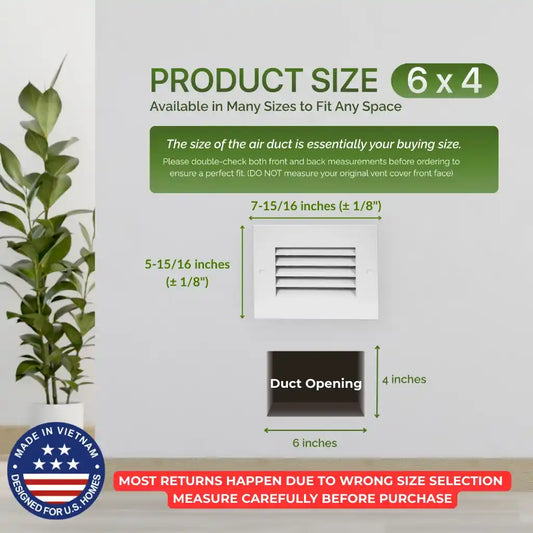 6x4 White Aluminum Modern Air Return Grille with Washable Filter (Duct Opening)