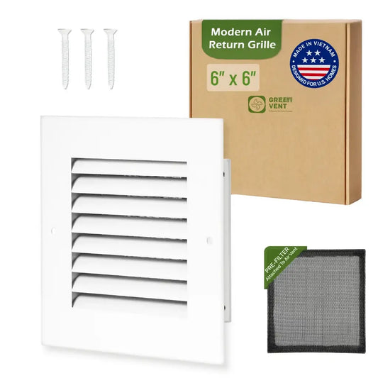 6x6 White Aluminum Modern Air Return Grille with Washable Filter (Duct Opening)