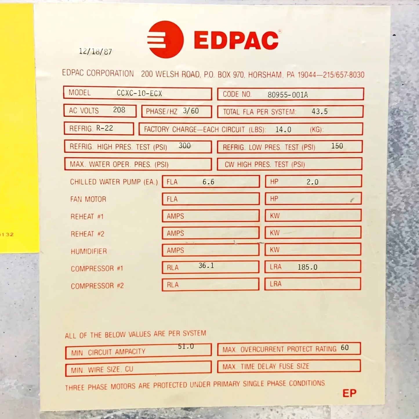 Edpac CCXC-10-ECX Dual Cycle Redundant Process Chiller, 2x10-Ton 