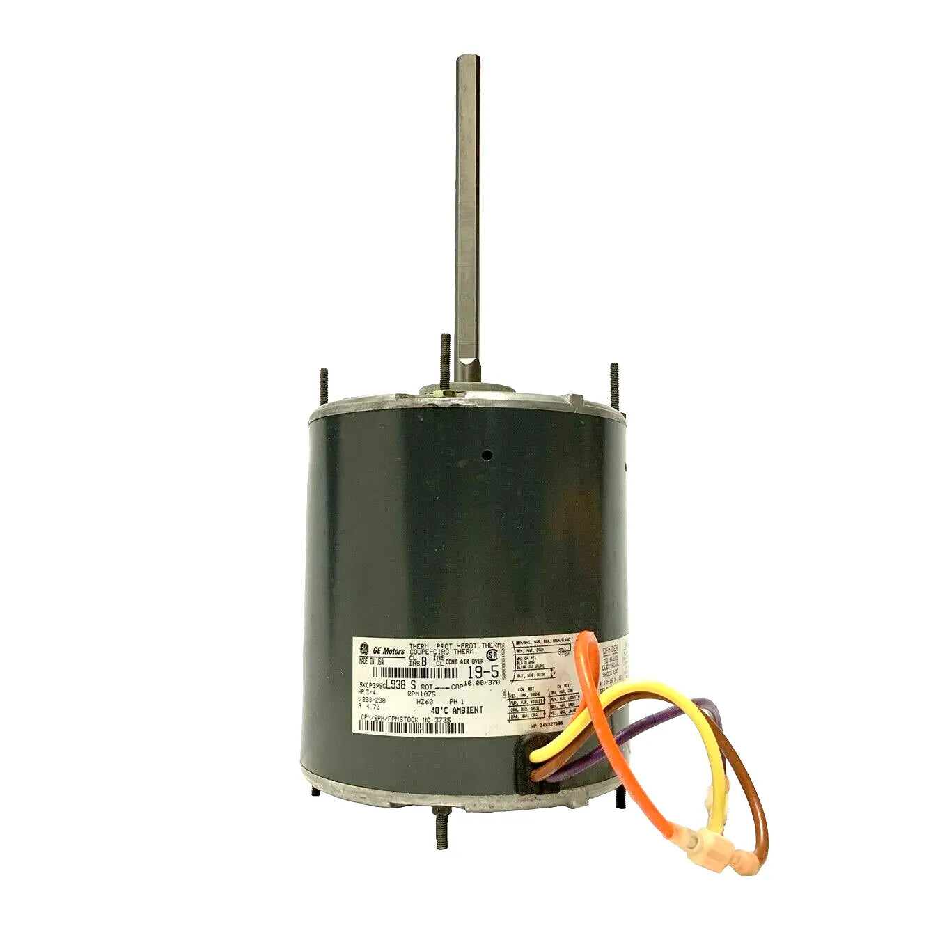 General Electric 5KCP39SGL938 Permanent Split Capacitor Motor 1075 RPM 3/4 HP