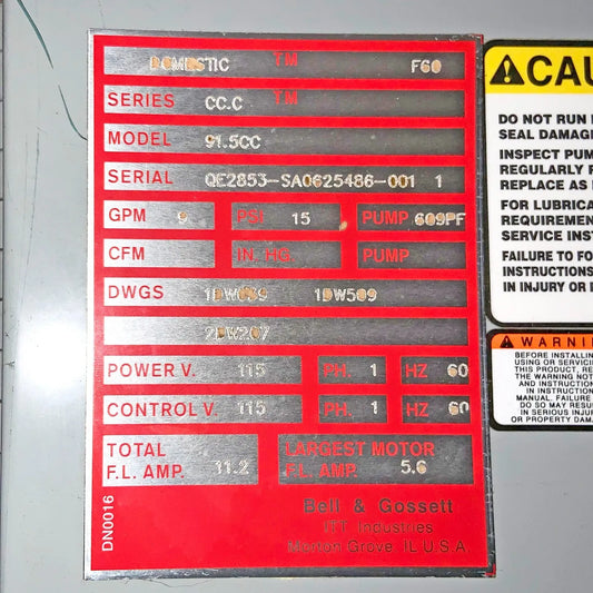 Bell & Gossett 91.5CC (Series CC.C) Domestic Pump, Condensate Unit