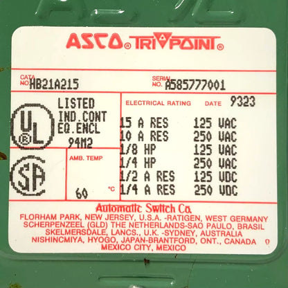 Asco HB21A215 Miniature-Size Pressure Switch