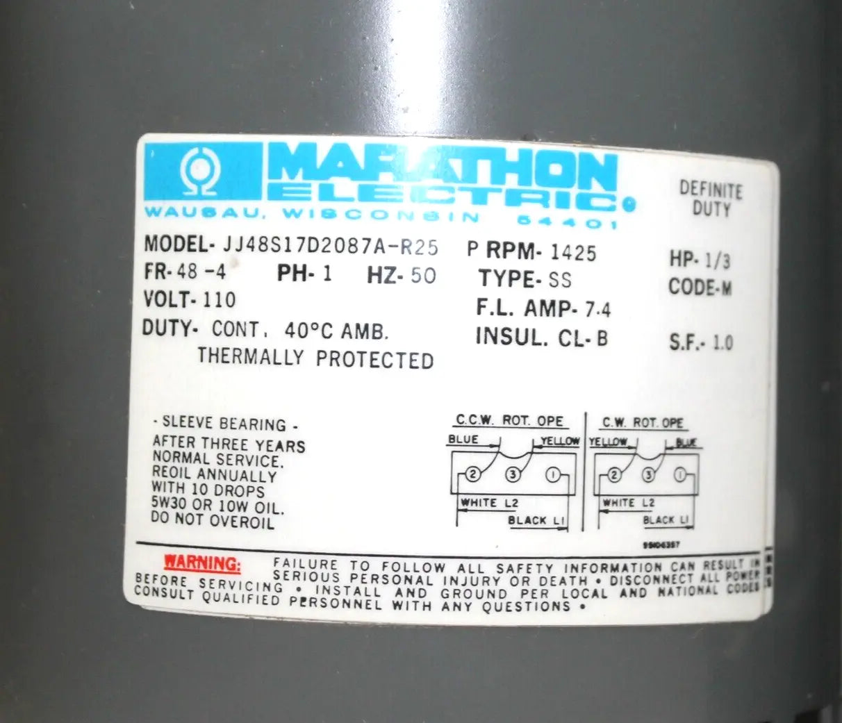 Marathon Electric JJ48S17D2087A-R25 Motor