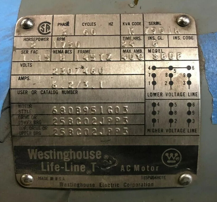 Westinghouse 680B951G03 DUAL SHAFT Motor