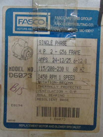 Fasco D6073 Condenser Fan Motor 2HP 1PH 115/230V 3450RPM