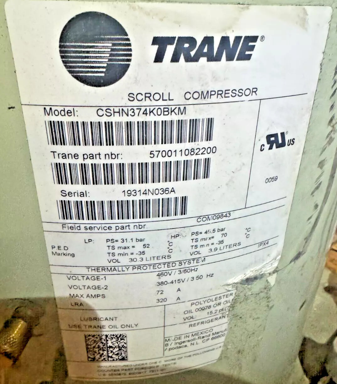 Trane CSHN374K0BKM / COM09843 31 Ton Scroll Compressor