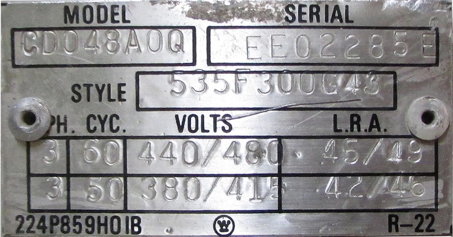 WESTINGHOUSE COMPRESSOR MODEL# CD048A0Q TAKEOUT!