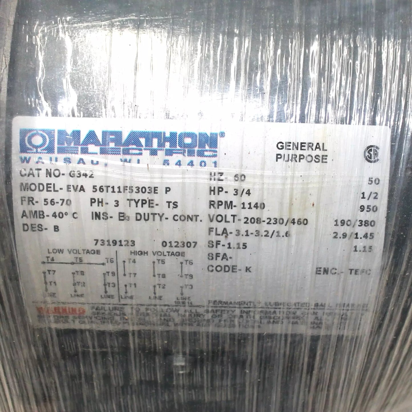 Marathon Electric (G342) 56T11F5303 Motor, 208-230/460V / 1140RPM