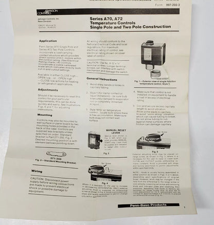 Johnson Controls A70AA-21 Thermostat