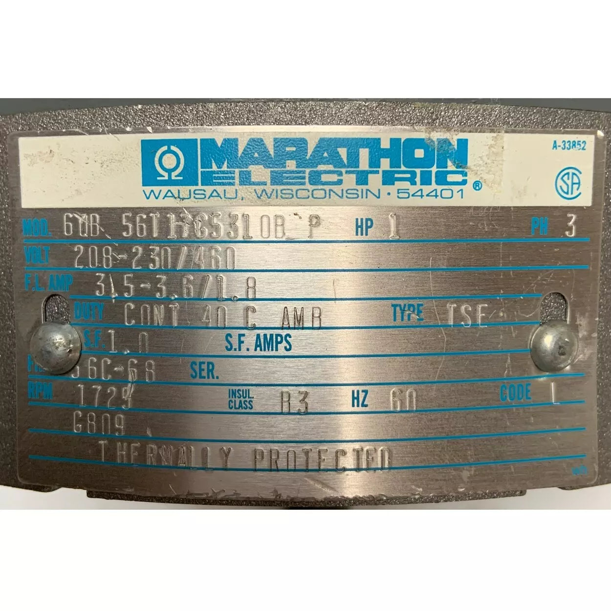 Marathon 6QB 56T17G5310 (G809) Motor, 1725 RPM