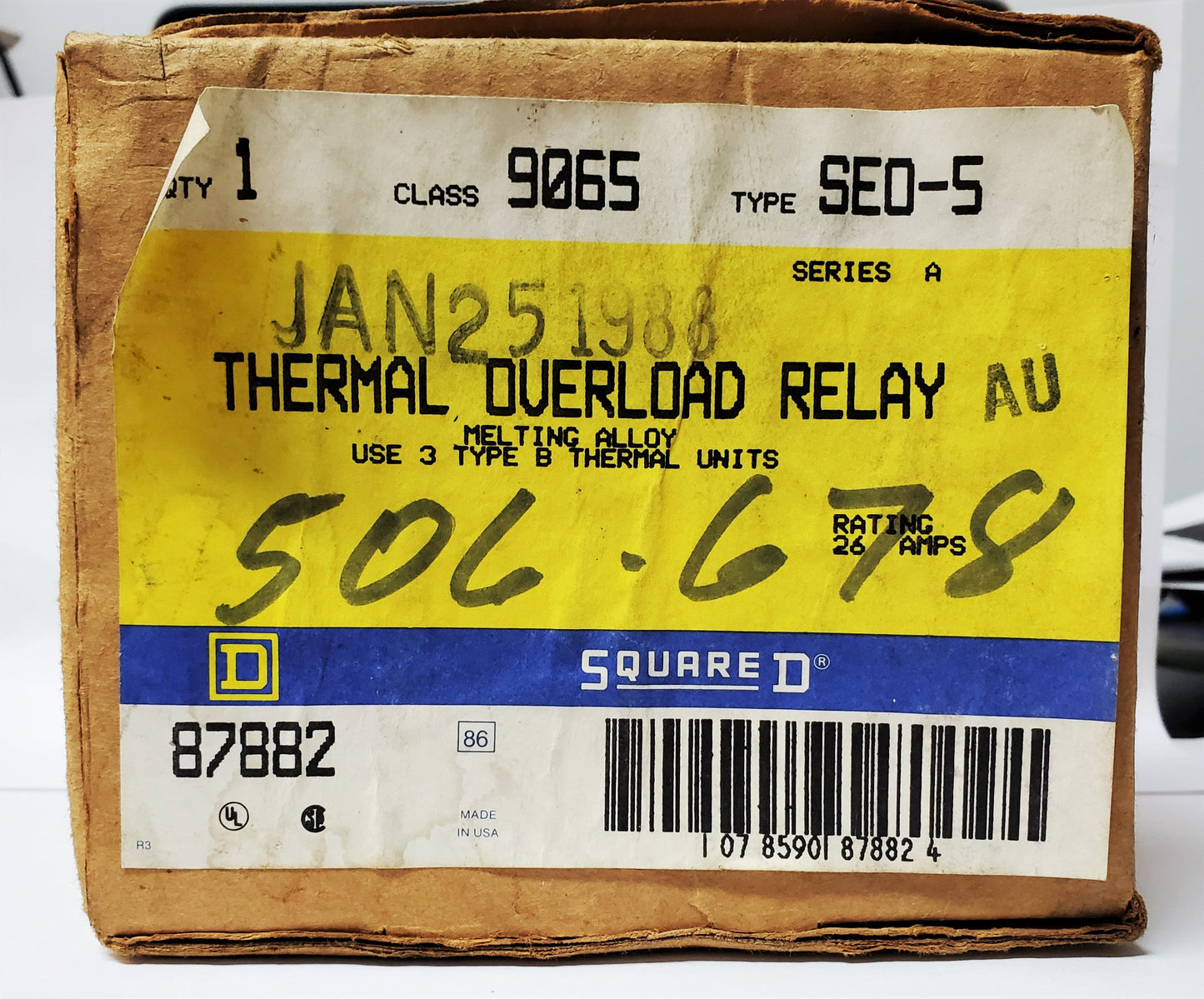 Square D Relay 87882 | Class 9065 Type SEO-5