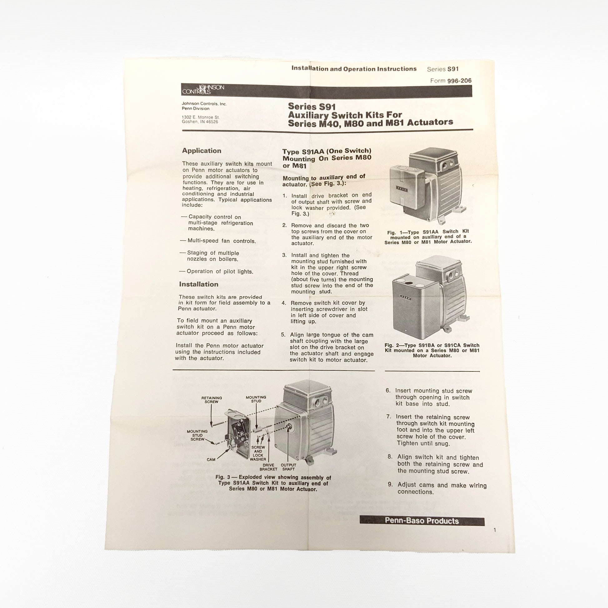 Johnson Controls S91CA-5 Auxiliary Switch Kit