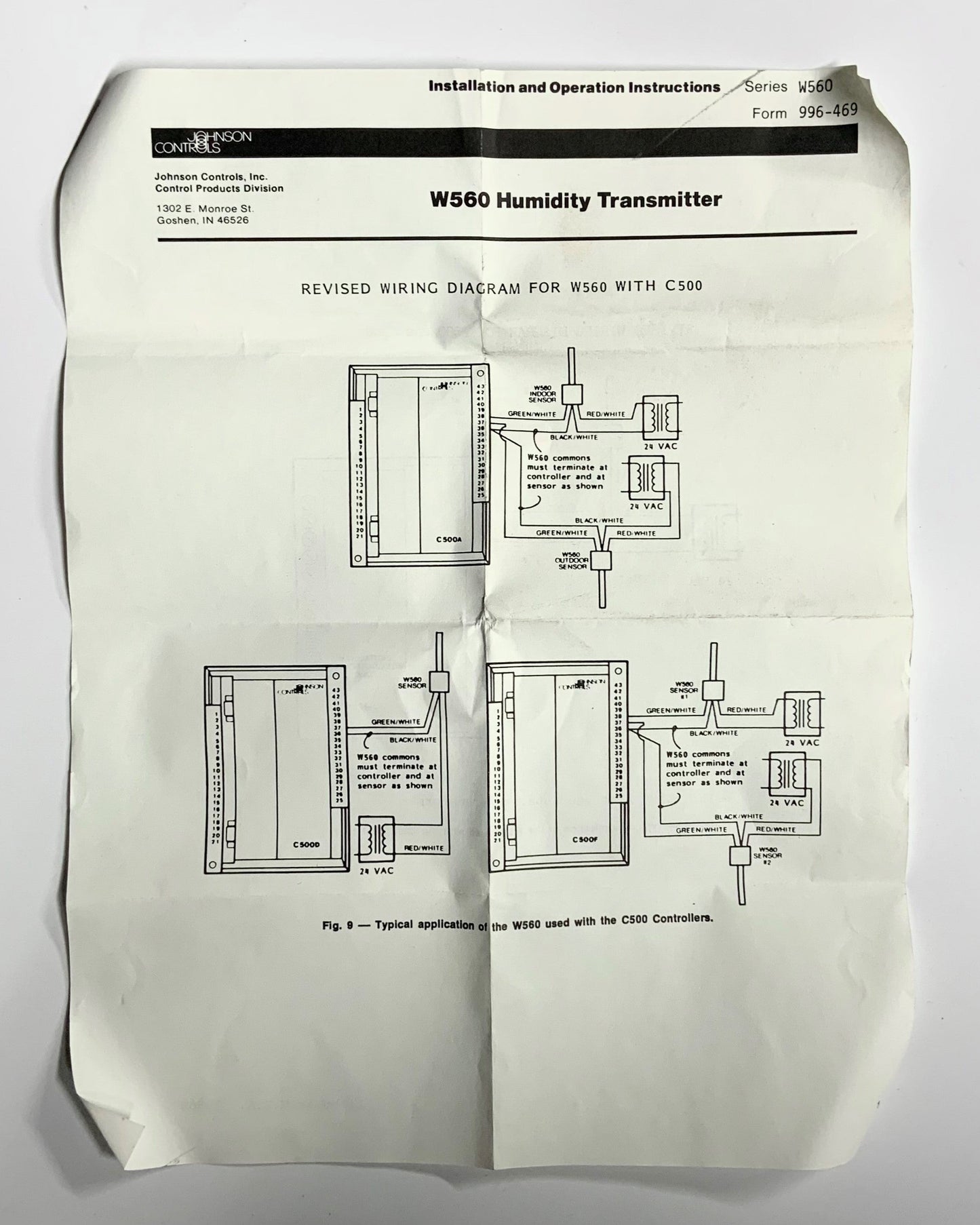 Johnson Controls W560HFA-1C Duct Humidity Transmitter