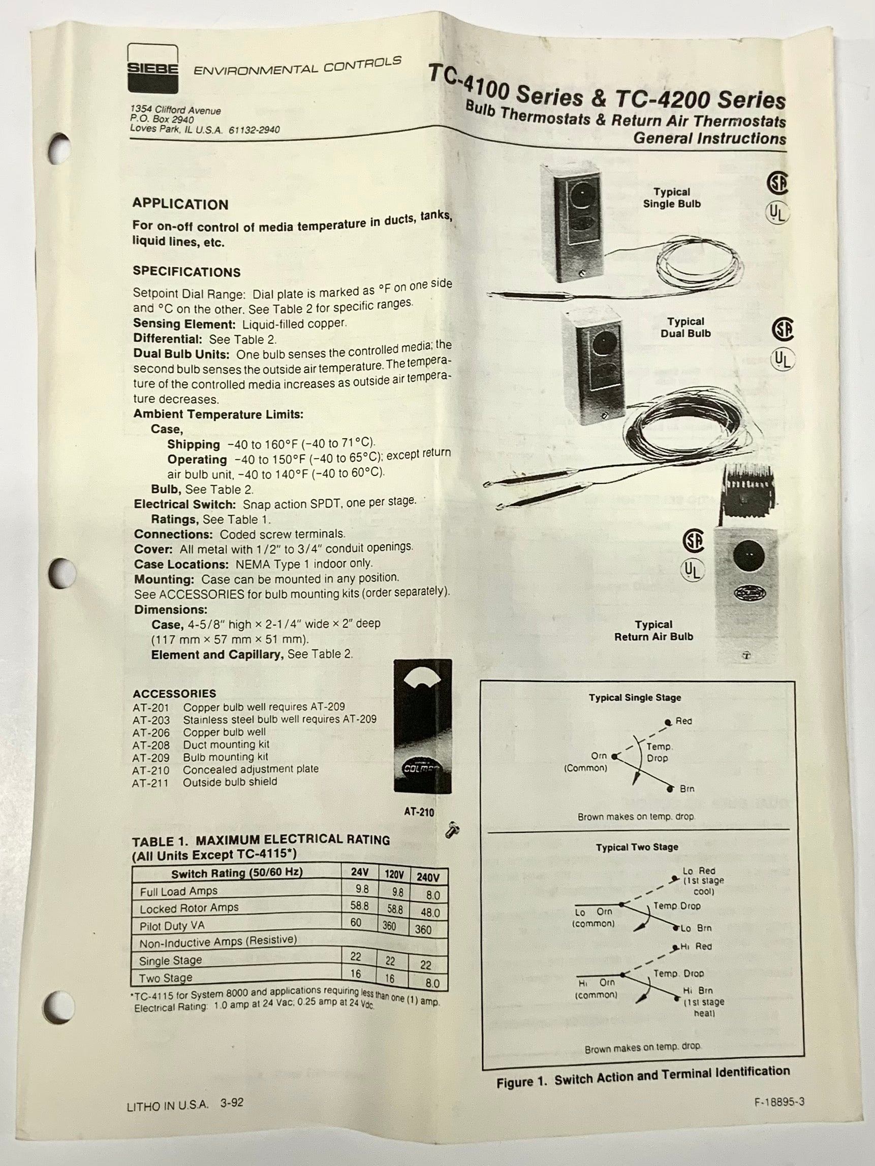 Barber Colman TC-4211 Thermostat, 120V