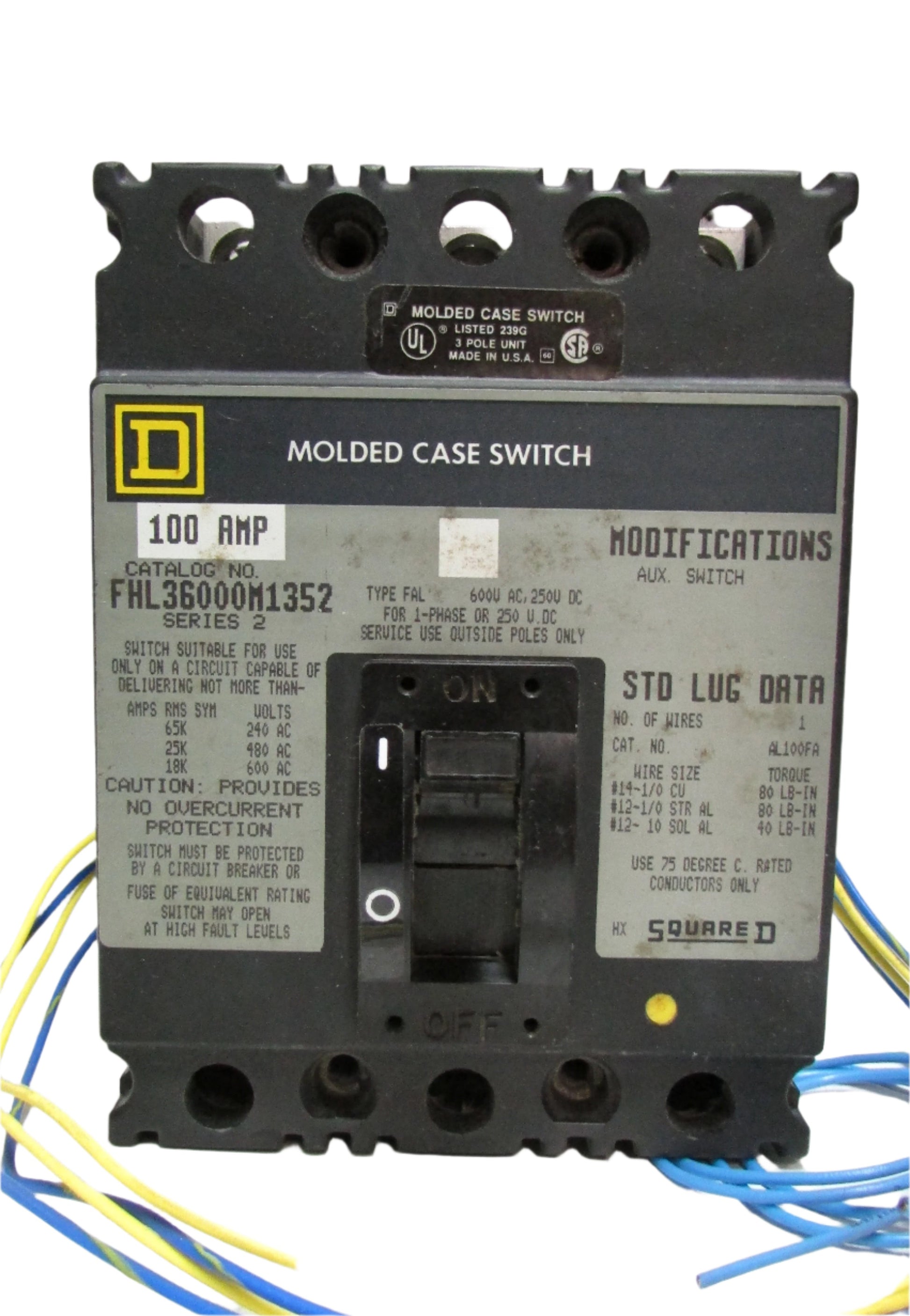 Square D FHL36000M1352 Molded Case Switch 100A
