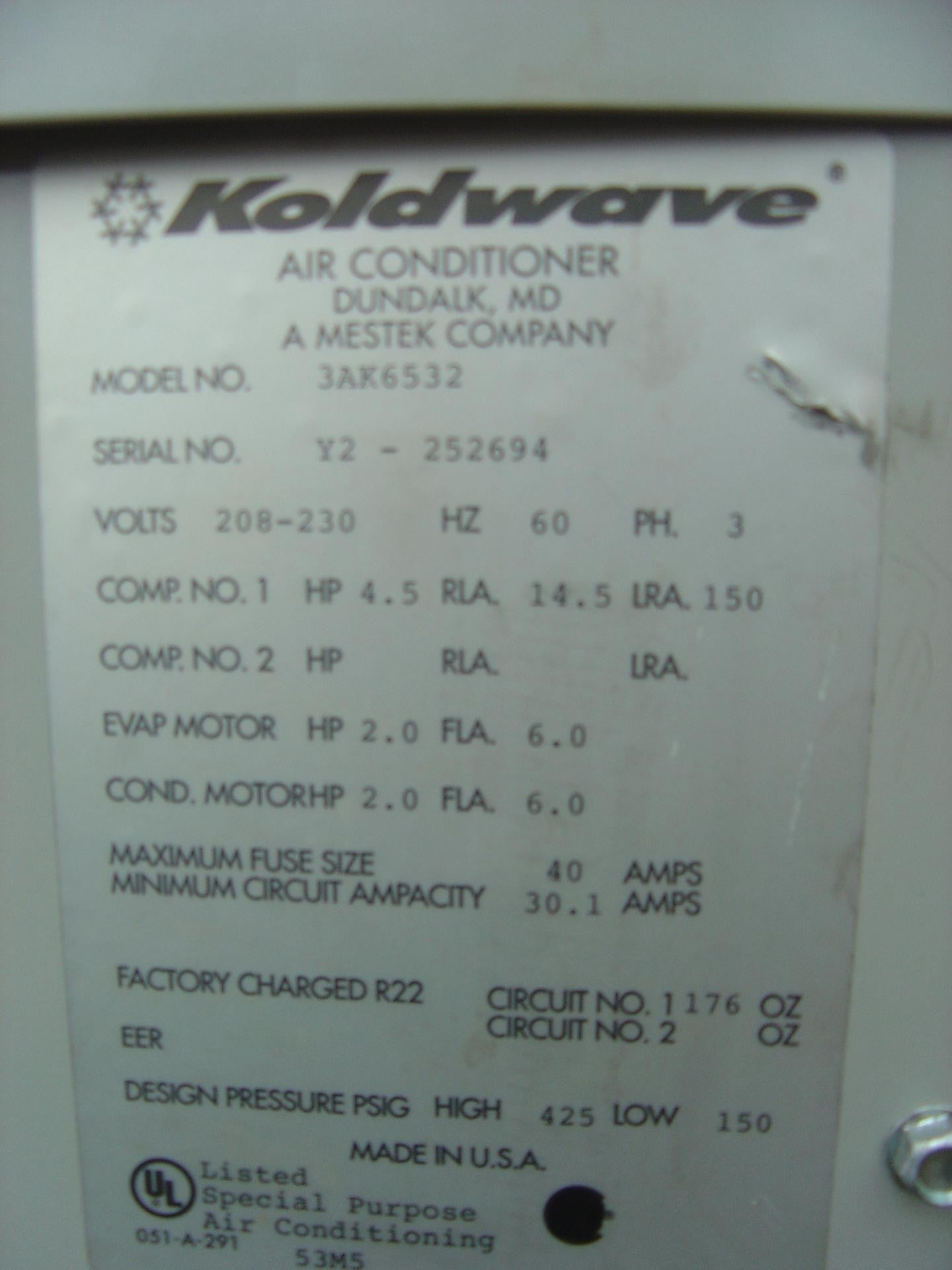 KOLDWAVE Airmaster 3AK6532 5-Ton Air cooled Portable Unit