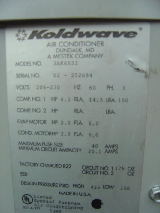 KOLDWAVE Airmaster 3AK6532 5-Ton Air cooled Portable Unit