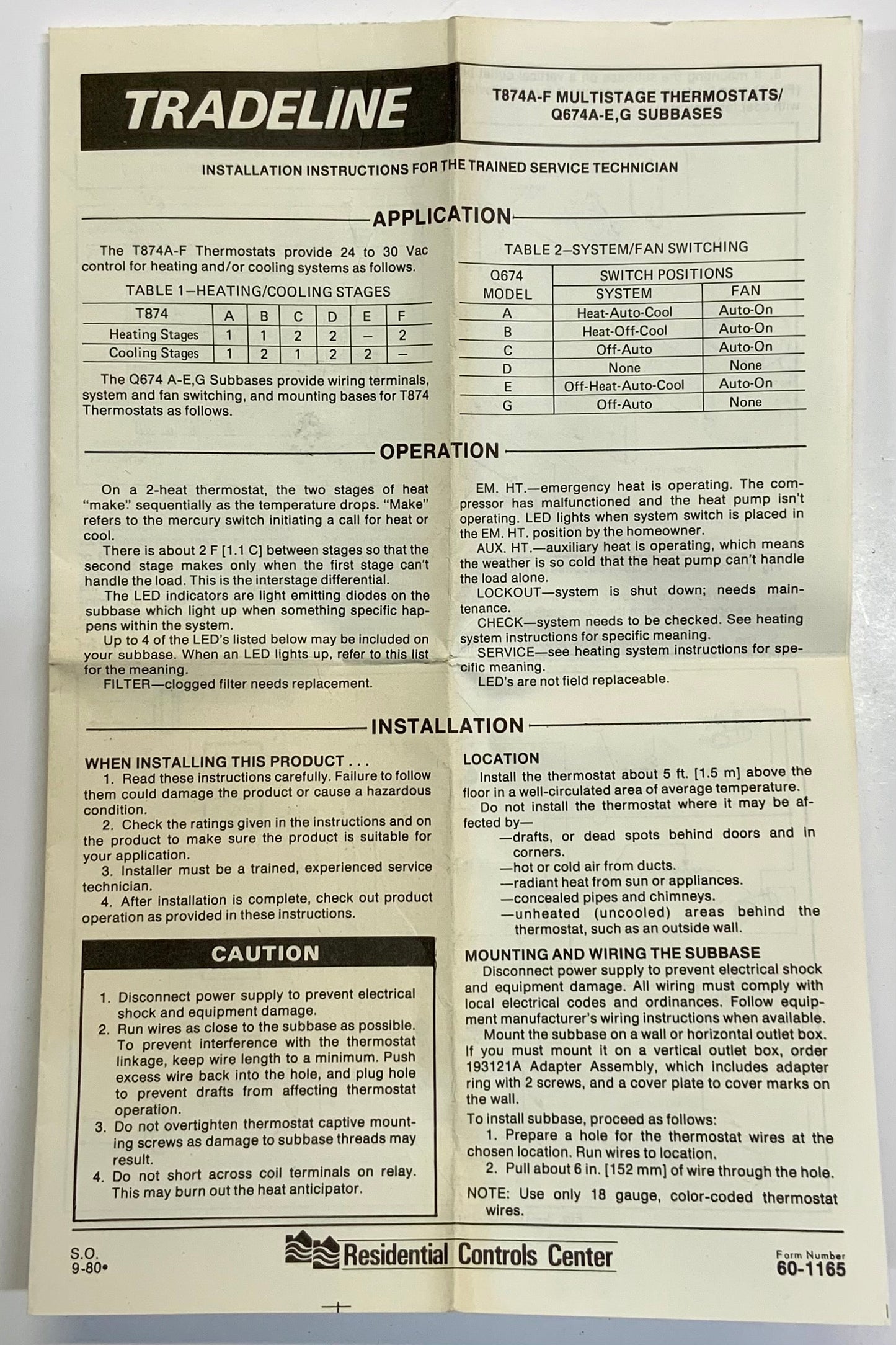 Honeywell T874E 1016 Multistage Thermostat