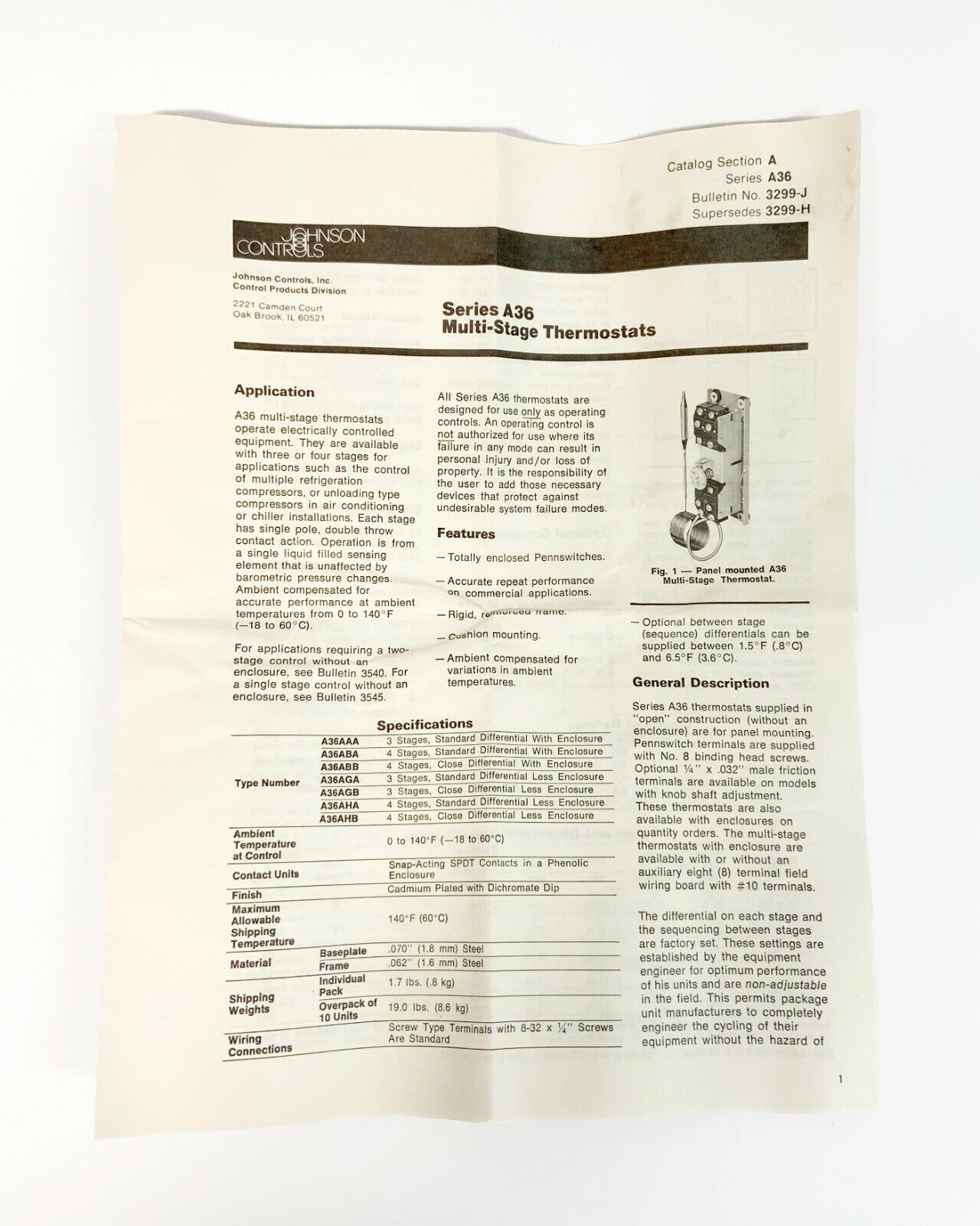 Johnson Controls A36AHB-15 Four-Stage Temperature Control