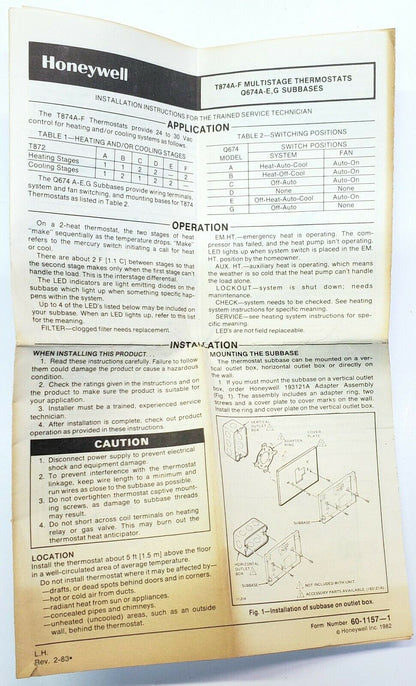 Honeywell T874D 1009 Heat-Cool Thermostat